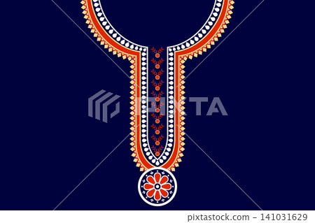 Necklace ethnic pattern. Neckline embroidery. Ethnic collar lace oriental pattern. Neckline floral designs for dress, textile, fabric, cloth, fashion, print Necklace ethnic pattern. Neckline embroidery. Ethnic collar lace oriental pattern. Neckline floral designs for dress, textile, fabric, cloth, fashion, print 141031629