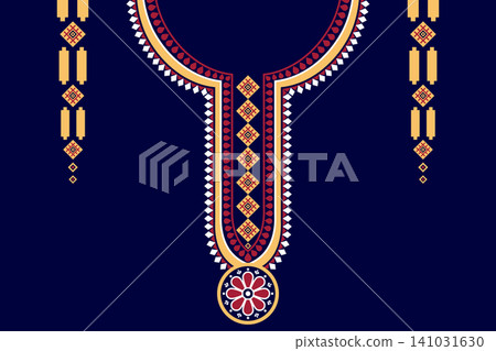Necklace ethnic pattern. Neckline embroidery. Ethnic collar lace oriental pattern. Neckline floral designs for dress, textile, fabric, cloth, fashion, print Necklace ethnic pattern. Neckline embroidery. Ethnic collar lace oriental pattern. Neckline floral designs for dress, textile, fabric, cloth, fashion, print 141031630