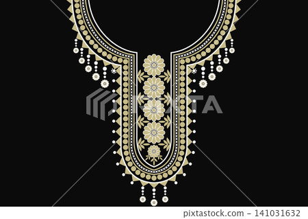 Necklace ethnic pattern. Neckline embroidery. Ethnic collar lace oriental pattern. Neckline floral designs for dress, textile, fabric, cloth, fashion, print Necklace ethnic pattern. Neckline embroidery. Ethnic collar lace oriental pattern. Neckline floral designs for dress, textile, fabric, cloth, fashion, print 141031632