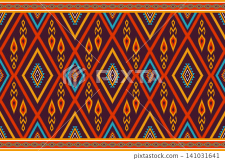 Seamless ikat oriental design pattern. ikat geometric ethnic pattern. ikat pattern design for clothing, textile, wrapping, background, wallpaper, carpet, embroidery, print, vector, illustration design Seamless ikat oriental design pattern. ikat geometric ethnic pattern. ikat pattern design for clothing, textile, wrapping, background, wallpaper, carpet, embroidery, print, vector, illustration design 141031641