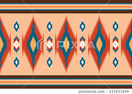 Seamless ikat oriental design pattern. ikat geometric ethnic pattern. ikat pattern design for clothing, textile, wrapping, background, wallpaper, carpet, embroidery, print, vector, illustration design Seamless ikat oriental design pattern. ikat geometric ethnic pattern. ikat pattern design for clothing, textile, wrapping, background, wallpaper, carpet, embroidery, print, vector, illustration design 141031644