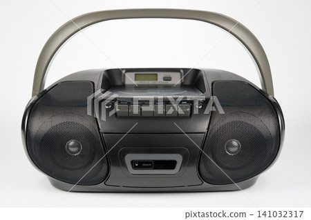 Black portable CD radio cassette player with MP3 playback isolated on white Black portable CD radio cassette player with MP3 playback isolated on white 141032317