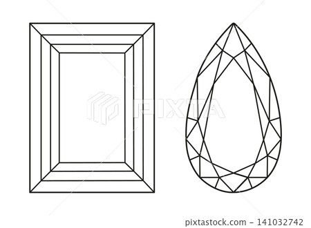Diamond Pear, Baguette cut shape. Design diagram. Baguette, Pear brilliant cut minimalist icon. Gemstone outline pattern for jewellery design, branding, packaging, logotype. Diamond top view. Diamond Pear, Baguette cut shape. Design diagram. Baguette, Pear brilliant cut minimalist icon. Gemstone outline pattern for jewellery design, branding, packaging, logotype. Diamond top view. 141032742
