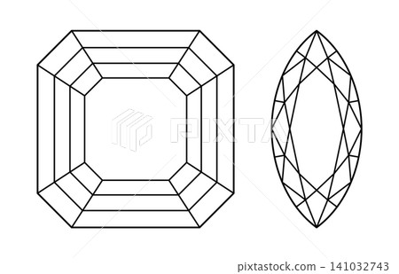 Marquise, Asscher diamond cut shape icons. Brilliant Marquis, Asscher cut. Diamond top view. Precious gemstone outline icons set for jewellery design, branding, packaging, logotype, web, app. Marquise, Asscher diamond cut shape icons. Brilliant Marquis, Asscher cut. Diamond top view. Precious gemstone outline icons set for jewellery design, branding, packaging, logotype, web, app. 141032743