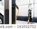Electric delivery van with electric vehicles charging station. 141032752