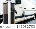 Electric delivery van with electric vehicles charging station. 141032753