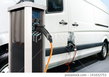 Electric delivery van with electric vehicles charging station. Electric delivery van with electric vehicles charging station. 141032753