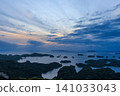 The beautiful magic hour scenery of Kujukushima Islands as seen from Tenkaiho Peak in Nagasaki Prefecture in spring. The beautiful magic hour scenery of Kujukushima Islands as seen from Tenkaiho Peak in Nagasaki Prefecture in spring. 141033043