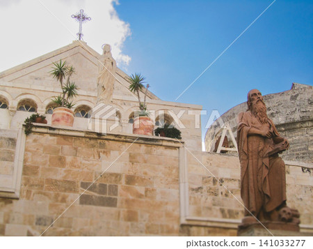 Statues and facade of the Church of Saint Catherine in Bethlehem Statues and facade of the Church of Saint Catherine in Bethlehem 141033277