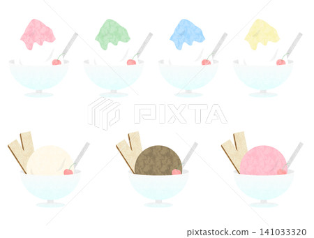 水彩風格的刨冰和冰淇淋插圖集 水彩風格的刨冰和冰淇淋插圖集 141033320