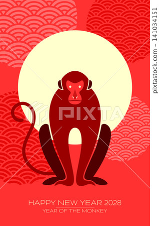 New Year of the Monkey poster in geometrical style New Year of the Monkey poster in geometrical style 141034151