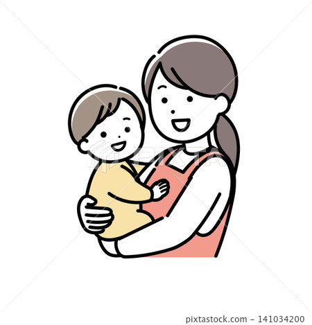 An illustration of a housewife (childcare worker, house cleaner) holding a baby. An illustration of a housewife (childcare worker, house cleaner) holding a baby. 141034200
