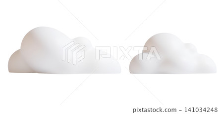 Soft white 3D clouds,isolated on background. Minimal 3d cartoon weather forecast cloudy icon with smooth rounded shapes for meteorology. 3d render 141034248