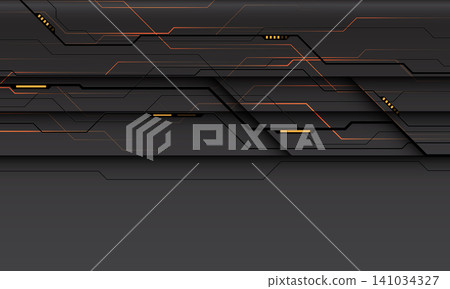 Abstract yellow light power black circuit circle mesh technology connected lines electronics elements digital on grey metallic background vector Abstract yellow light power black circuit circle mesh technology connected lines electronics elements digital on grey metallic background vector 141034327