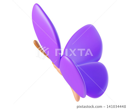 Purple 3D butterfly, isolated on background. Cute cartoon insects for spring, summer design, Easter, stickers, kids. 3d render Purple 3D butterfly, isolated on background. Cute cartoon insects for spring, summer design, Easter, stickers, kids. 3d render 141034448