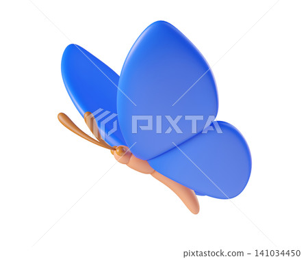 Blue 3D butterfly, isolated on background. Cute cartoon insects for spring, summer design, Easter, stickers, kids. 3d render Blue 3D butterfly, isolated on background. Cute cartoon insects for spring, summer design, Easter, stickers, kids. 3d render 141034450