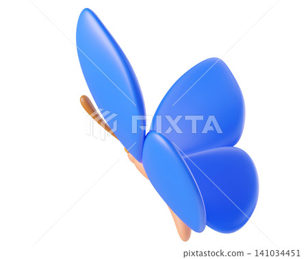 Blue 3D butterfly, isolated on background. Cute cartoon insects for spring, summer design, Easter, stickers, kids. 3d render Blue 3D butterfly, isolated on background. Cute cartoon insects for spring, summer design, Easter, stickers, kids. 3d render 141034451