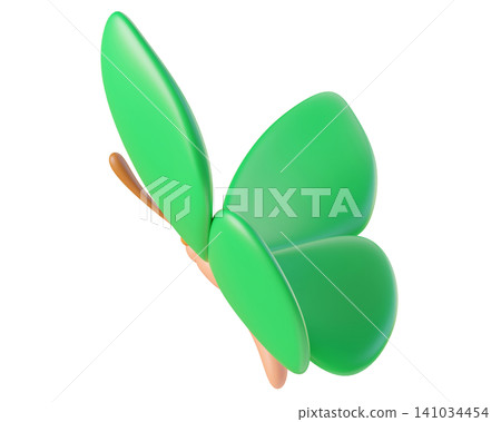 Green 3D butterfly, isolated on background. Cute cartoon insects for spring, summer design, Easter, stickers, kids. 3d render Green 3D butterfly, isolated on background. Cute cartoon insects for spring, summer design, Easter, stickers, kids. 3d render 141034454