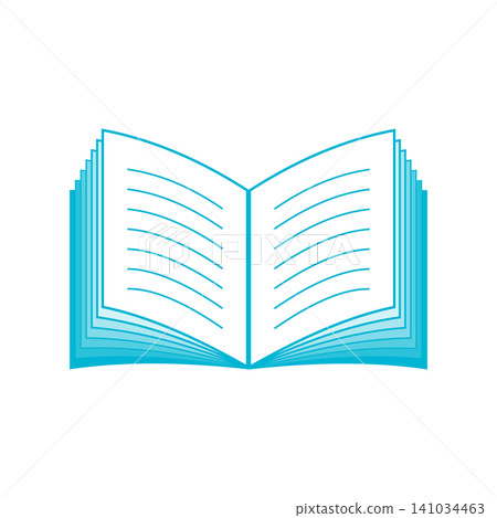 Illustration of an open book with ruled lines, light blue. Illustration of an open book with ruled lines, light blue. 141034463