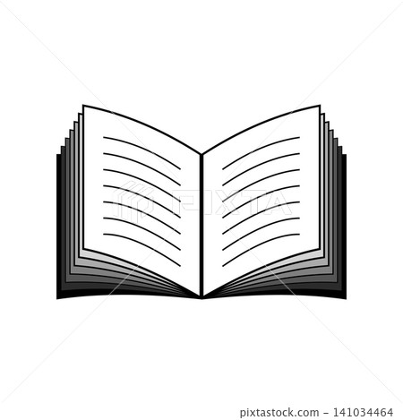 Illustration of an open book with ruled lines, in black. Illustration of an open book with ruled lines, in black. 141034464