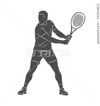 The silhouette of a tennis player in the process of hitting a racket The silhouette of a tennis player in the process of hitting a racket 141034631