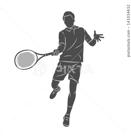 The silhouette of a tennis player in the process of hitting a racket The silhouette of a tennis player in the process of hitting a racket 141034632