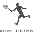 The silhouette of a tennis player in the process of hitting a racket 141034639