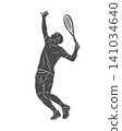 The silhouette of a tennis player in the process of hitting a racket 141034640