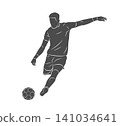 Football soccer player man in action kicks a ball isolated white background 141034641