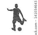 Football soccer player man in action kicks a ball isolated white background 141034643