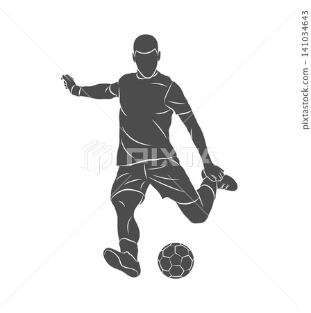 Football soccer player man in action kicks a ball isolated white background Football soccer player man in action kicks a ball isolated white background 141034643