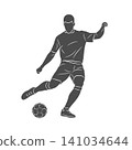 Football soccer player man in action kicks a ball isolated white background 141034644