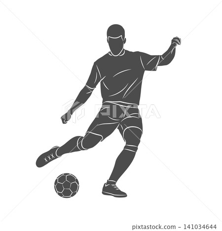 Football soccer player man in action kicks a ball isolated white background Football soccer player man in action kicks a ball isolated white background 141034644