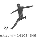 Football soccer player man in action kicks a ball isolated white background 141034646