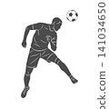 Football soccer player man in action kicks a ball isolated white background 141034650