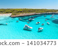 Aerial view of luxury yachts and boats in mediterranean sea bay 141034773