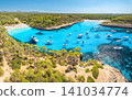 Aerial view of luxury yacht, boats in turquoise sea water bay 141034774
