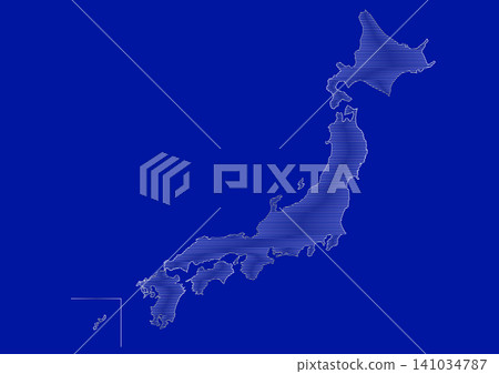 Illustration of a map of Japan: White horizontal stripes on a blue background. Illustration of a map of Japan: White horizontal stripes on a blue background. 141034787
