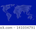 World map illustration: White horizontal stripes on a blue background 141034791