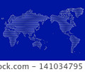 World map illustration (centered on Japan): Blue background with white horizontal stripes 141034795