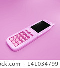 A retro pink mobile phone (feature phone) from the Heisei era, at an angle. 141034799