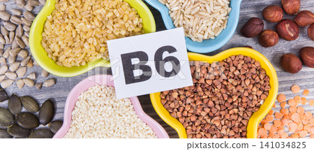 Healthy ingredients containing vitamin B6 and minerals. Nutritious eating Healthy ingredients containing vitamin B6 and minerals. Nutritious eating 141034825