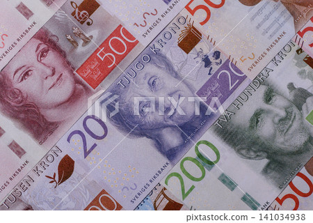 Sweden, Swedish paper money, real banknotes as currency for exchange or travel. Swedish money 141034938