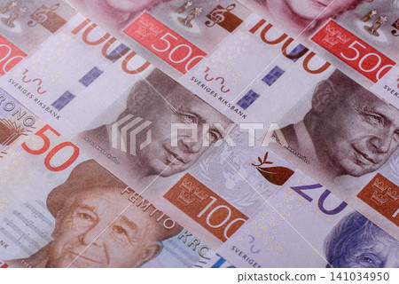 Sweden, Swedish paper money, real banknotes as currency for exchange or travel. Swedish money 141034950