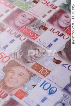Sweden, Swedish paper money, real banknotes as currency for exchange or travel. Swedish money 141034952