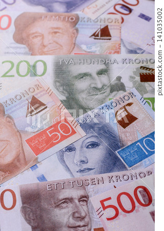 Sweden, Swedish paper money, real banknotes as currency for exchange or travel. Swedish money Sweden, Swedish paper money, real banknotes as currency for exchange or travel. Swedish money 141035002