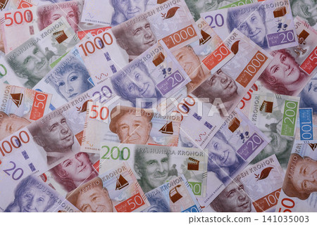 Sweden, Swedish paper money, real banknotes as currency for exchange or travel. Swedish money Sweden, Swedish paper money, real banknotes as currency for exchange or travel. Swedish money 141035003