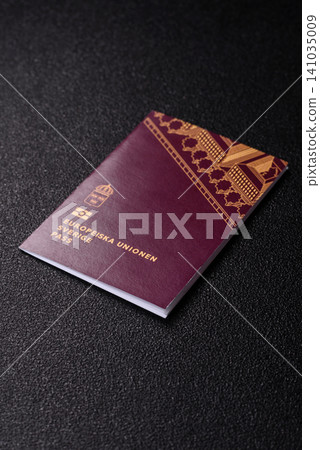 Sweden, swedish passport or id document with tickets for flight, travel. Swedish passport Sweden, swedish passport or id document with tickets for flight, travel. Swedish passport 141035009