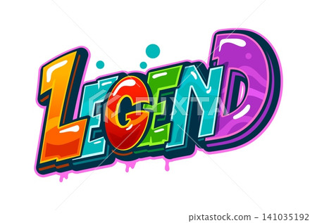 Legend street art graffiti, urban wall painting typography. Hip Hop legend graffiti artwork typography, urban wall tag vector lettering. Ghetto paint spray writing or text with colorful funky letters Legend street art graffiti, urban wall painting typography. Hip Hop legend graffiti artwork typography, urban wall tag vector lettering. Ghetto paint spray writing or text with colorful funky letters 141035192
