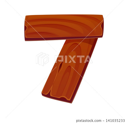 Cartoon wooden plank English alphabet font, typeface number 7 seven. Rustic fence plank font numeral symbol, natural timber typography vector digit. Wood texture type number or wooden figure Cartoon wooden plank English alphabet font, typeface number 7 seven. Rustic fence plank font numeral symbol, natural timber typography vector digit. Wood texture type number or wooden figure 141035233